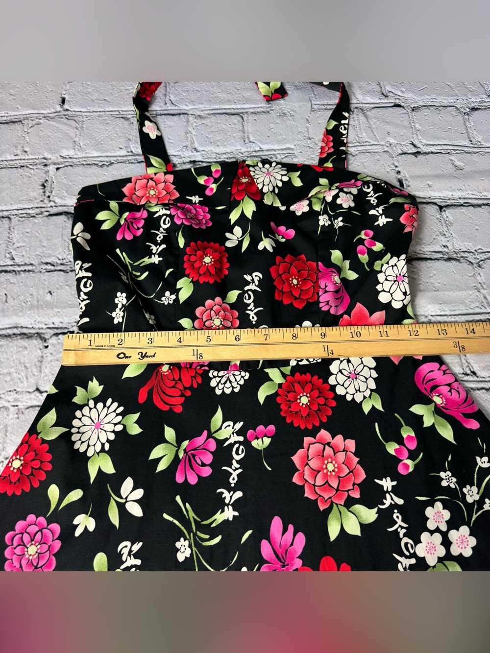 Xi Japanese Retro Style Black Floral Halter Dress Collared Square Neck Size S - Picture 6 of 7